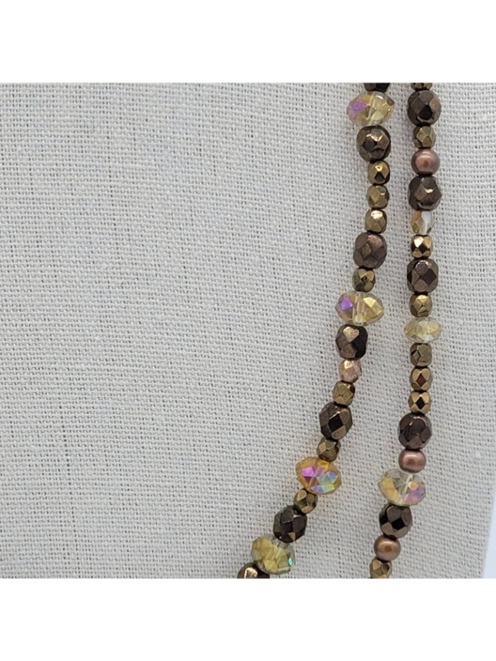 Infinity Beaded Strand Necklace Shades Of Brown & Gold Chinese Crystal Czech 43" - Picture 4 of 7